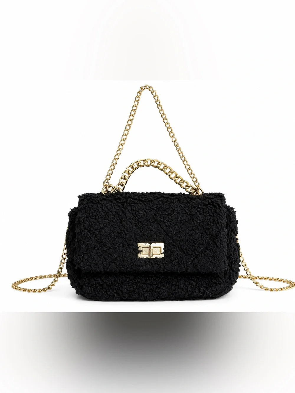 Urban Expressions Black Sherpa Faux Fur Chain Shoulder Crossbody Bag